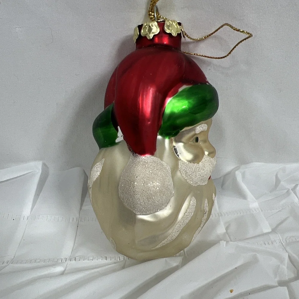 Vintage Mercury Glass Christmas Ornament West Germany Mica SANTA CLAUS FACE Head